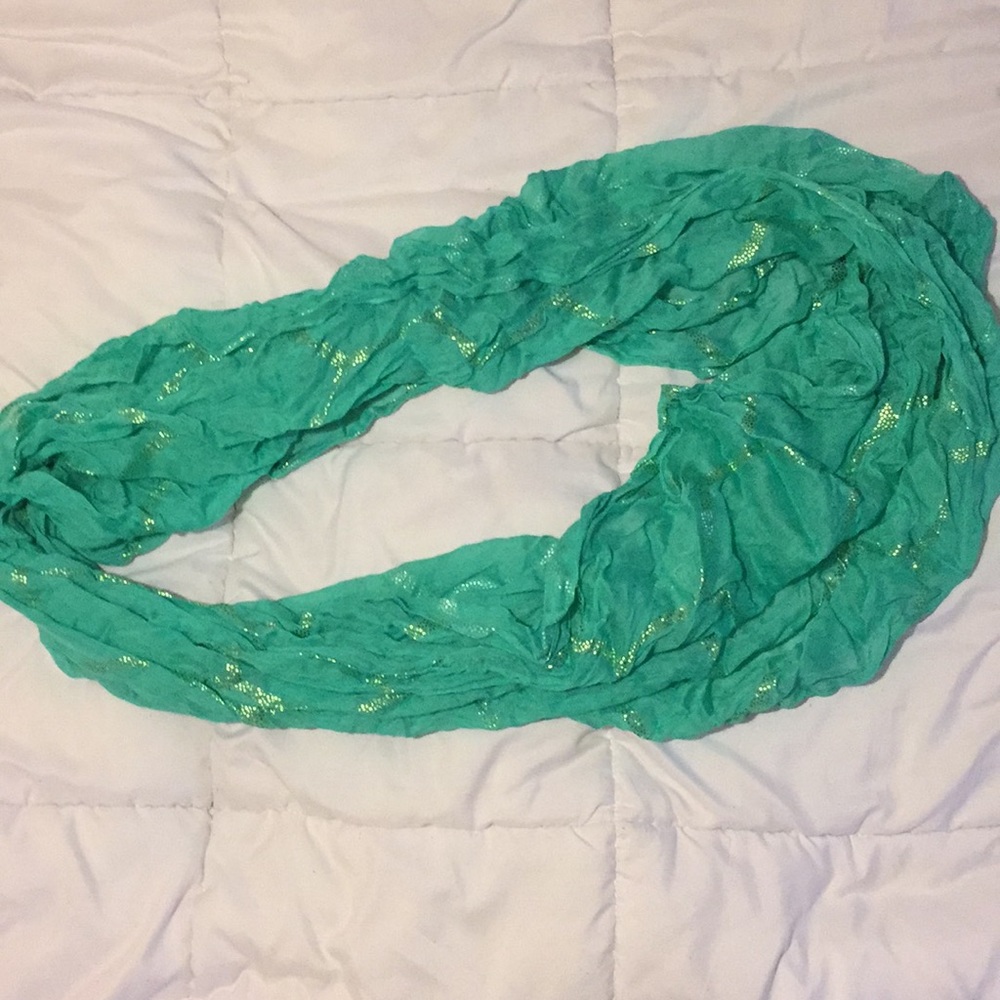 Turquoise and gold infinity scarf